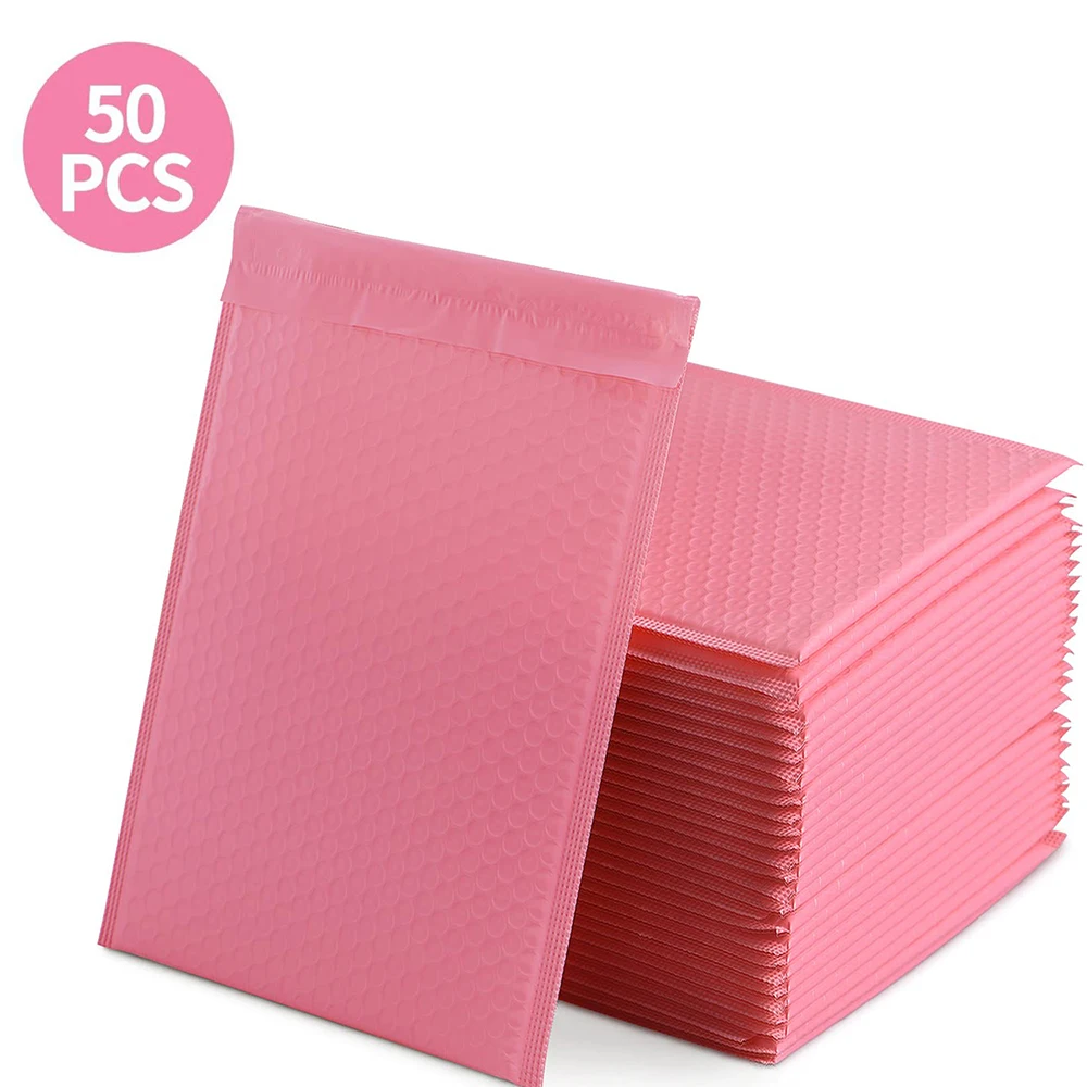 50Pcs Bubble Mailers Padded Envelopes Packaging Bags for Business Bubble Mailers Shipping Packaging Ziplock Bag 18x23 13x18 Pink