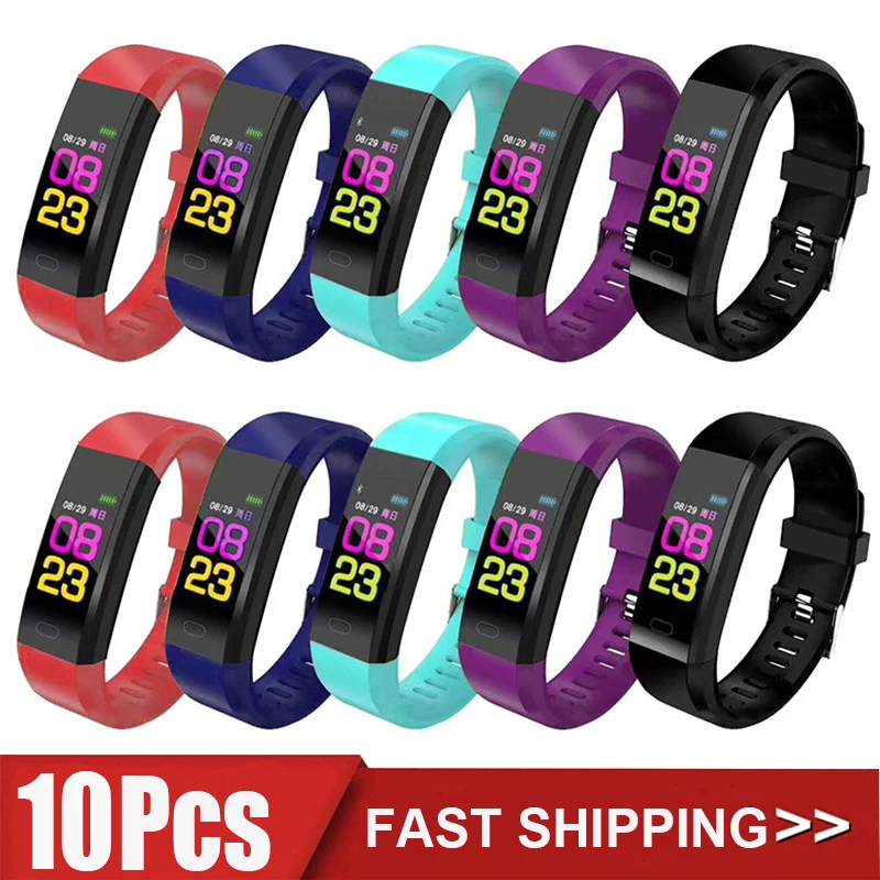 10Pcs 115 Plus Smart Band Men Woman Sports Bracelet Fitness Heart Rate Activity Tracker Pedometer Smarrwatch Wristband for phone