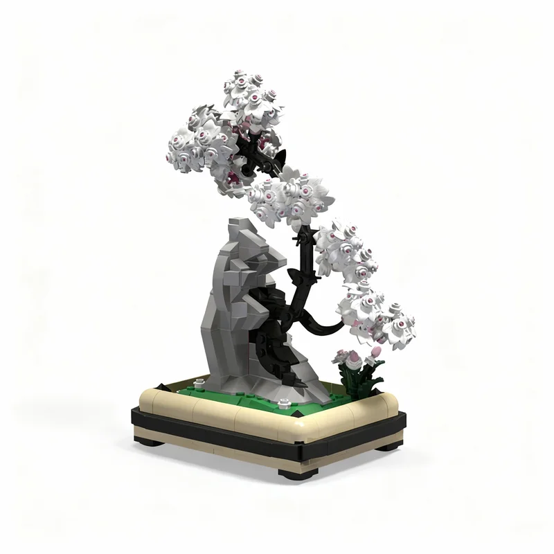 Фото 524 детали MOC Botanicals Sakura Black Bonsai A Rock, конструктор, развивающая игрушка, идея для подарка на Рождество, DIY, строительные блоки №2