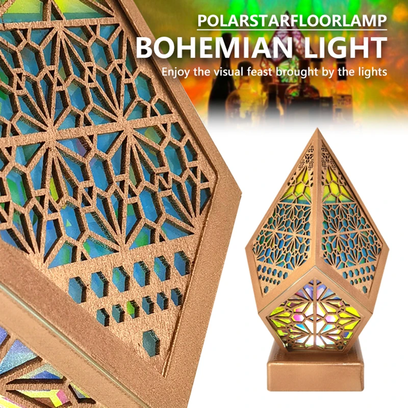 

Floor Lamp Colorful 3D Projection Lamp Bedside Living Room Lamp Wooden Bohemian Light Indoor Lighting Decorative Art Crafts