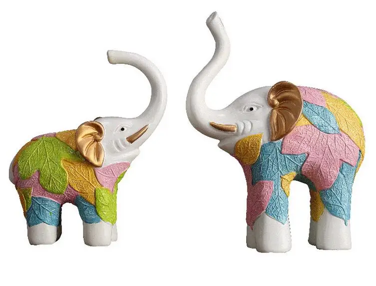 

1 pair Zhaocai elephant handicraft Creative fortune Lucky Elephant resin Ganesh Statue Look for Home