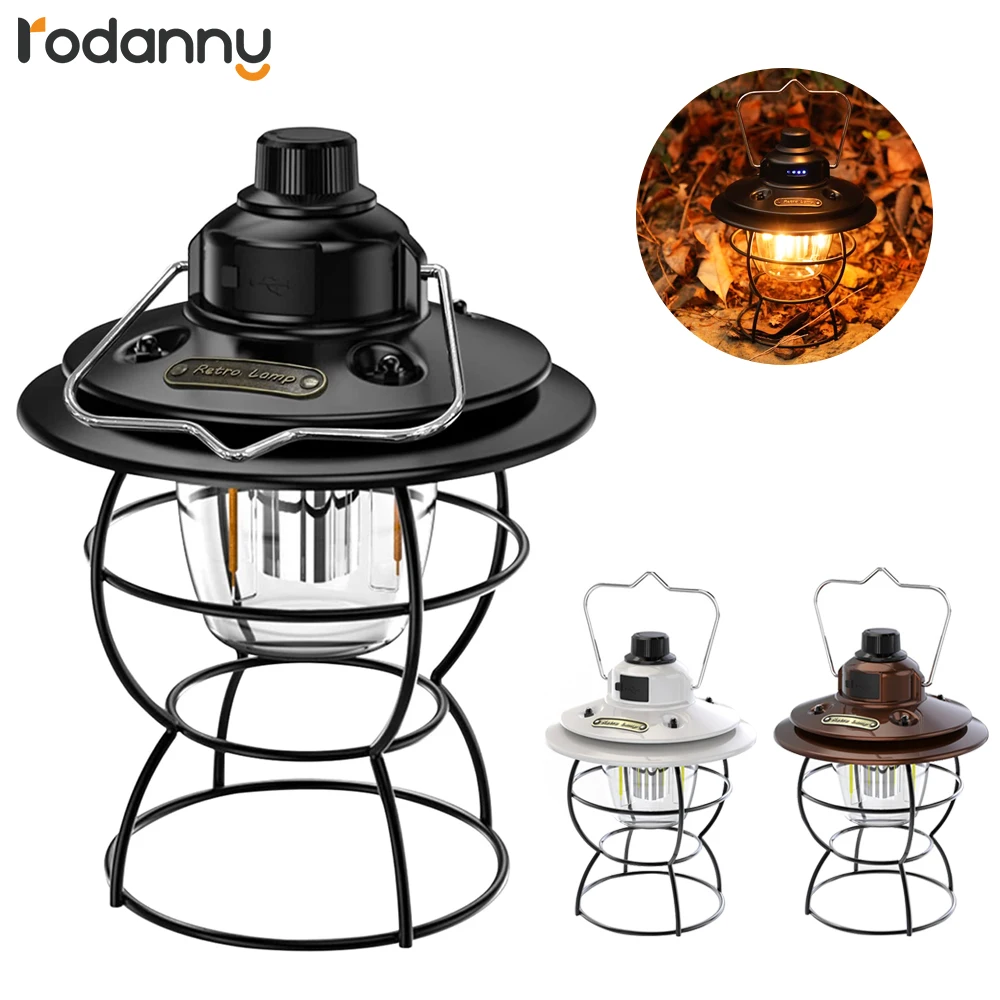

Rodanny Camping Lamp Portable Retro Lantern Vintage Tent Lighting Lantern Decoration Waterproof Outdoor Garden Light