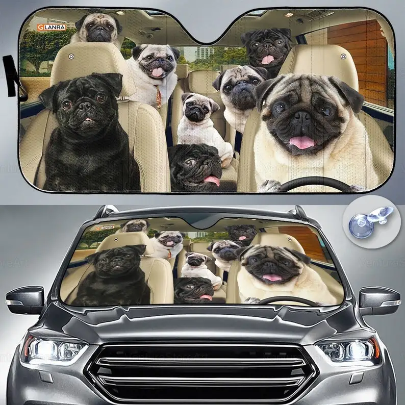 

Pug Car Sunshade, Pug Lover, Pug Car Decor, Gift For Dad, Auto Sunshade, Dog Car Sun Protector PHT072205H06