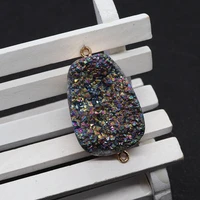 natural stone druzy crystal double hole pendants for diy jewelry making necklace earring accessory irregular connector charms