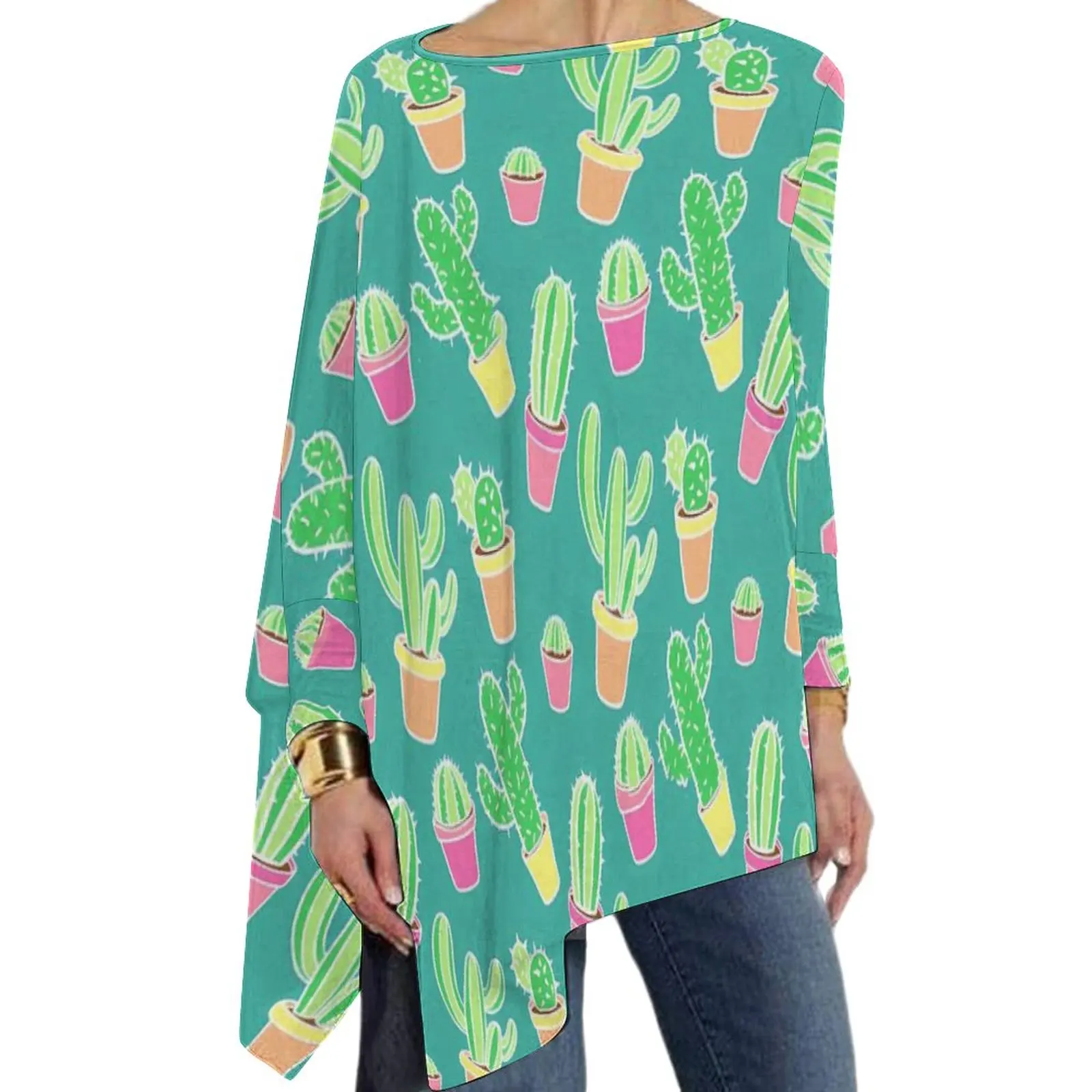 

Neon Cactus T Shirt Cute Plants Print Cute Long Sleeve T Shirts Womens Korean Fashion Tshirt Big Size Custom Tops