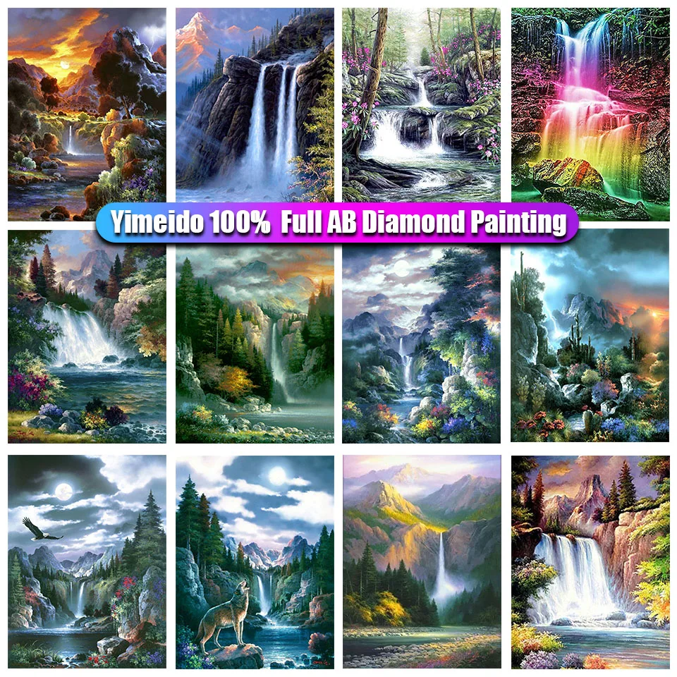

YIMEIDO 5D DIY Scenery Waterfall Full 100% AB Diamond Paintings Zipper Bag Square/Round Wolf Eagle Diamond Embroidery Home Decor