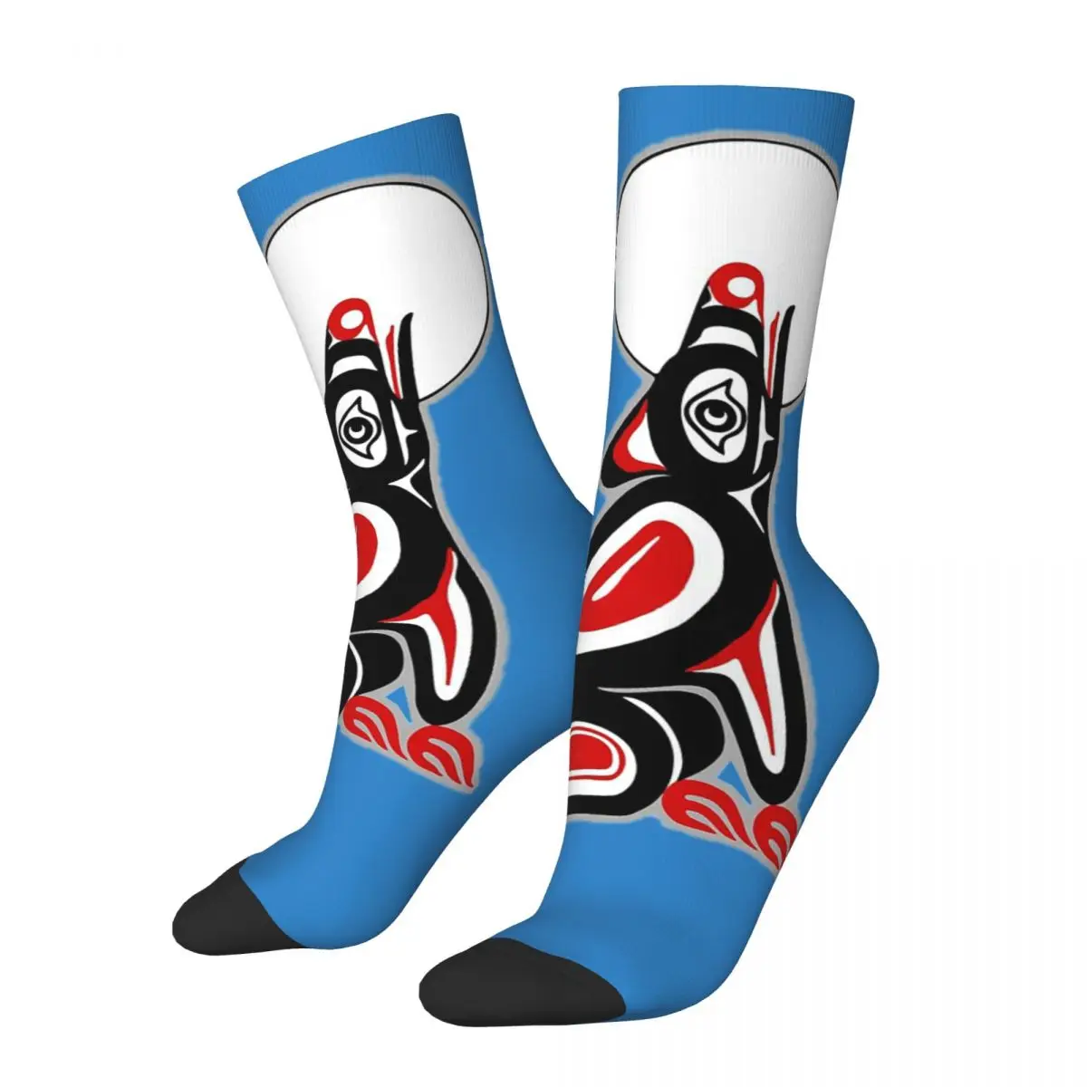 

Hip Hop Retro Wolf Howling Crazy Men's compression Socks Unisex Aboriginal Art Culture Creative Totem Fashion Seamless Crew Sock