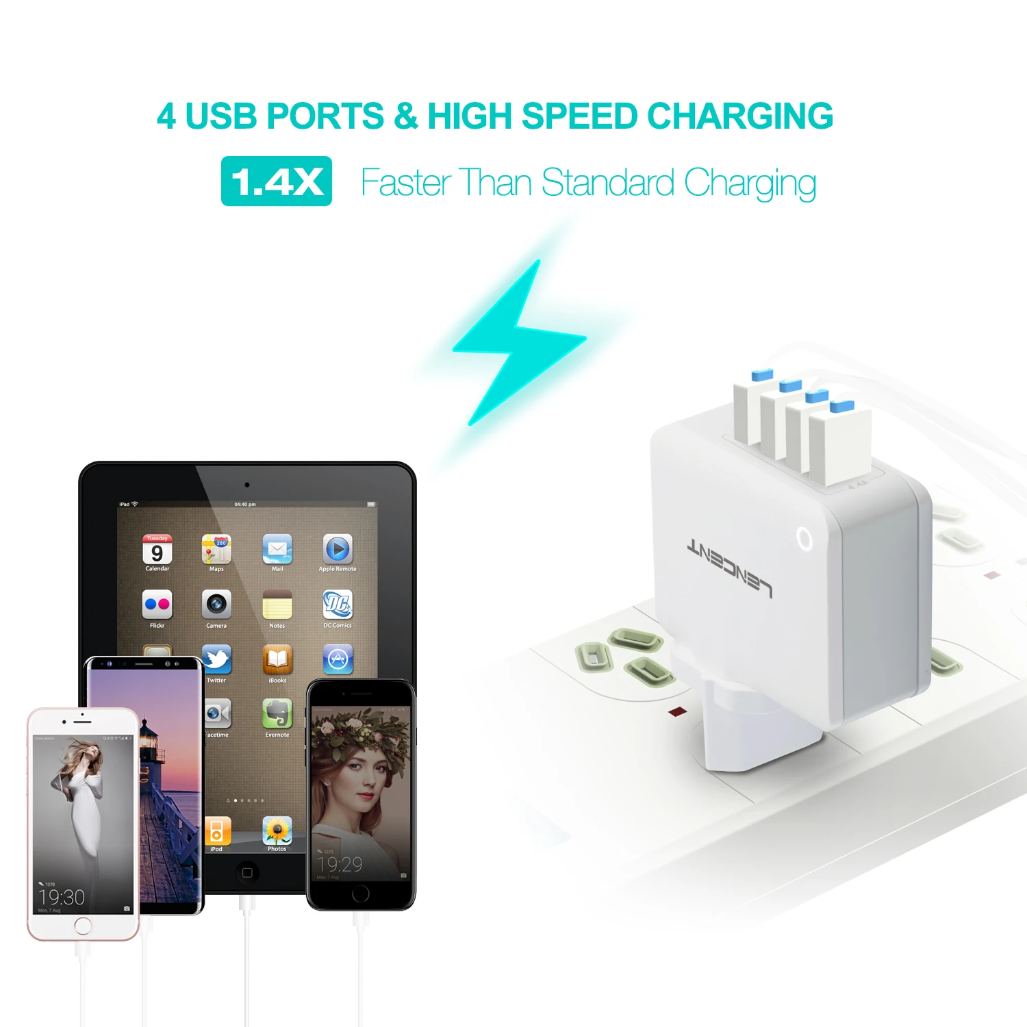 LENCENT дорожный адаптер Международный питания с 4 USB портами настенное зарядное
