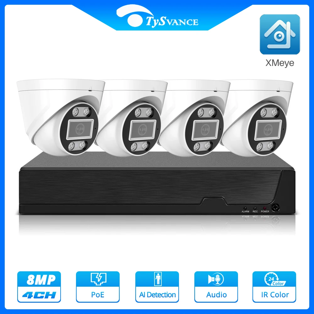 

XMeye 4ch 4K POE Kit System 8MP 5MP 3MP CCTV Security H.265 NVR Kits Indoor Two Way Audio IP Camera Surveillance Home Video
