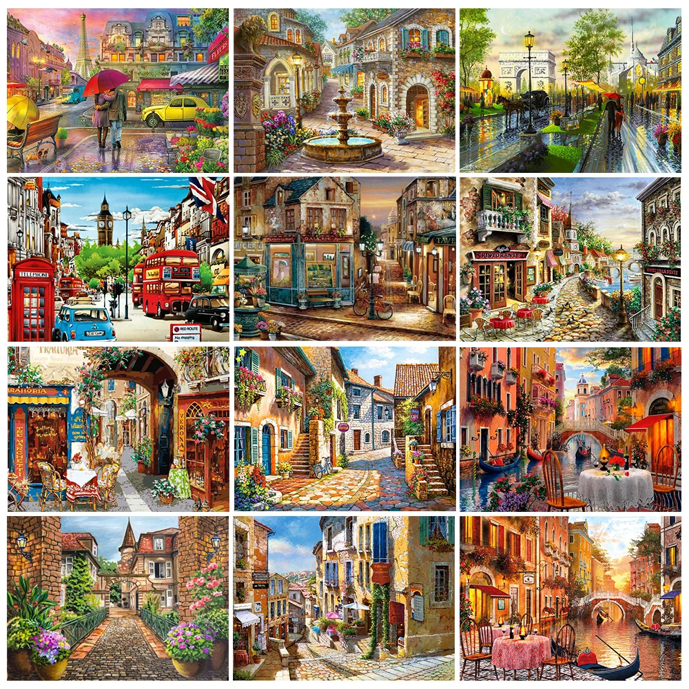 

Алмазная 5D живопись «сделай сам», картина с изображением улиц, полная выкладка из круглых страз, мозаика с мотивом пейзажа, стразы, искусств...
