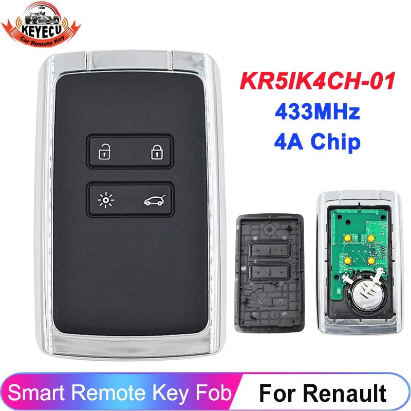 

4 Button Remote 433MHz 4A Chip FCC ID: KR5IK4CH-01 For Renault Espace 5 Megane 4 Talisman 2016 2017 2018 2019 Smart Car Key Fob
