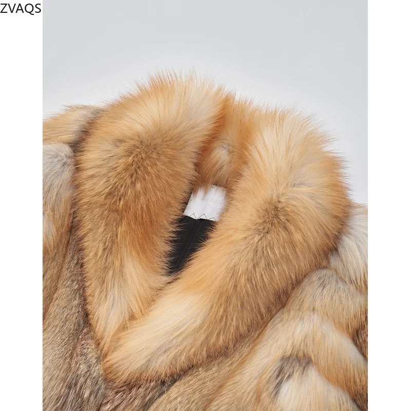 ZVAQS Пальто из натурального золотой лисы Женская модная короткая меховая куртка
