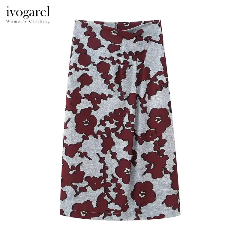 

Женская винтажная вечерняя юбка средней длины Ivogarel, лимитированный выпуск, с принтом и высокой талией, со складками спереди и цветочным принтом