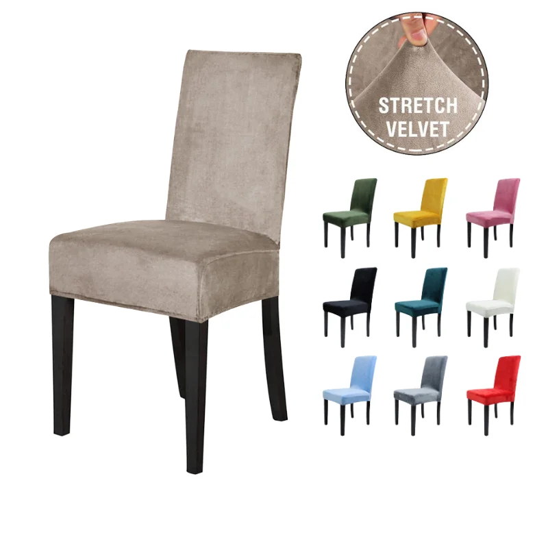 

Slipcover Plain Dining Chair Cover Velvet Fabric Elastic Universal Seat Full Covers Soft Removable for Kitchen Banquet Wedding