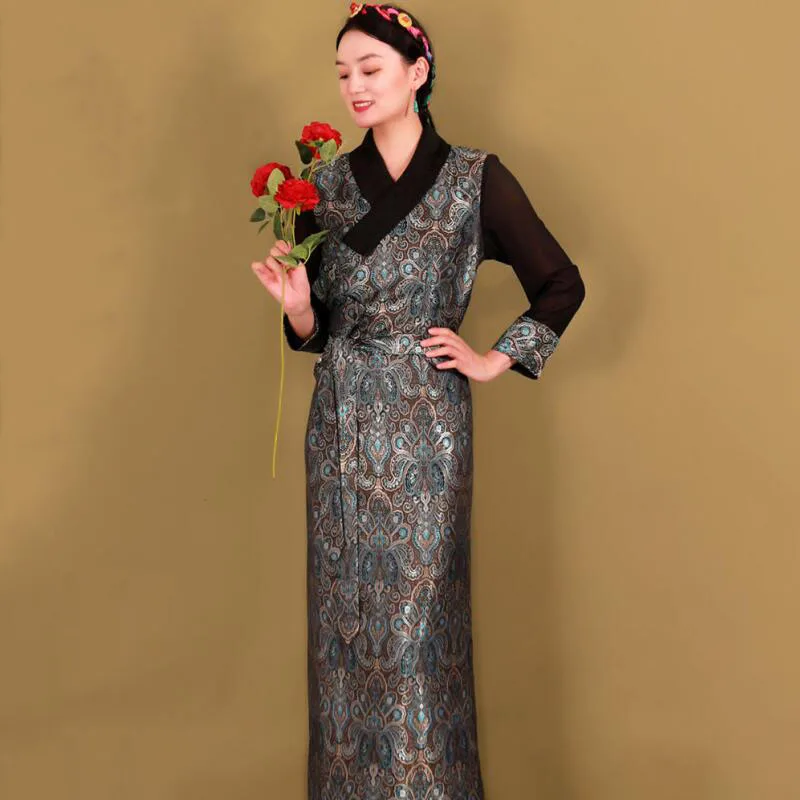 Женская монгольская Тибетский Стиль халат традиционная этническая одежда