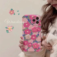 korean grace fuzzy 3d plush flower leather phone case for iphone 11 12 13 pro xs max mini x xr 7 8 plus se summer soft tpu coque