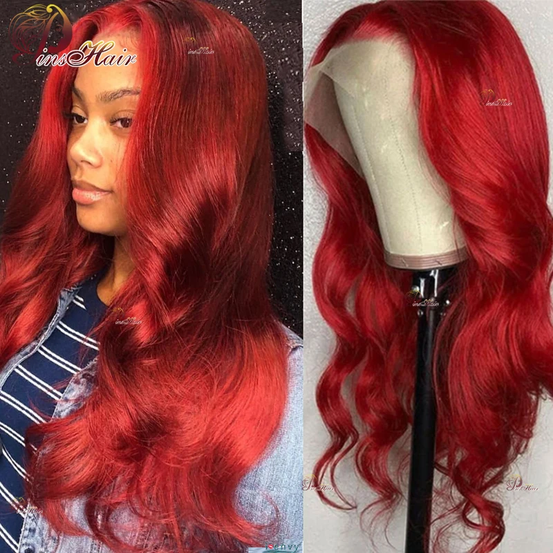Pinshair Body Wave Hot Red 13X4 Human Hair Lace Front Wigs Transparent Lace Front Hair Wigs For Women Brazilian Remy Wigs 180%