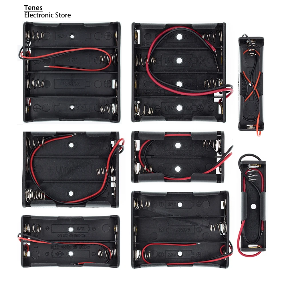 

Plastic Standard Size AA/18650 Battery Holder Box Case Black With Wire Lead 3.7V/1.5V Clip