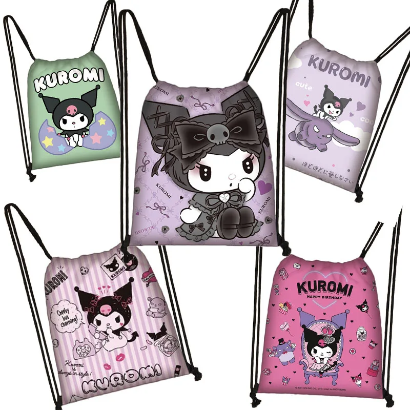 

Рюкзак на шнурке Sanrioed Kuromi, милая Аниме Сумка на шнурке, вместительный полиэстер, различные спортивные дорожные уличные сумки для йоги