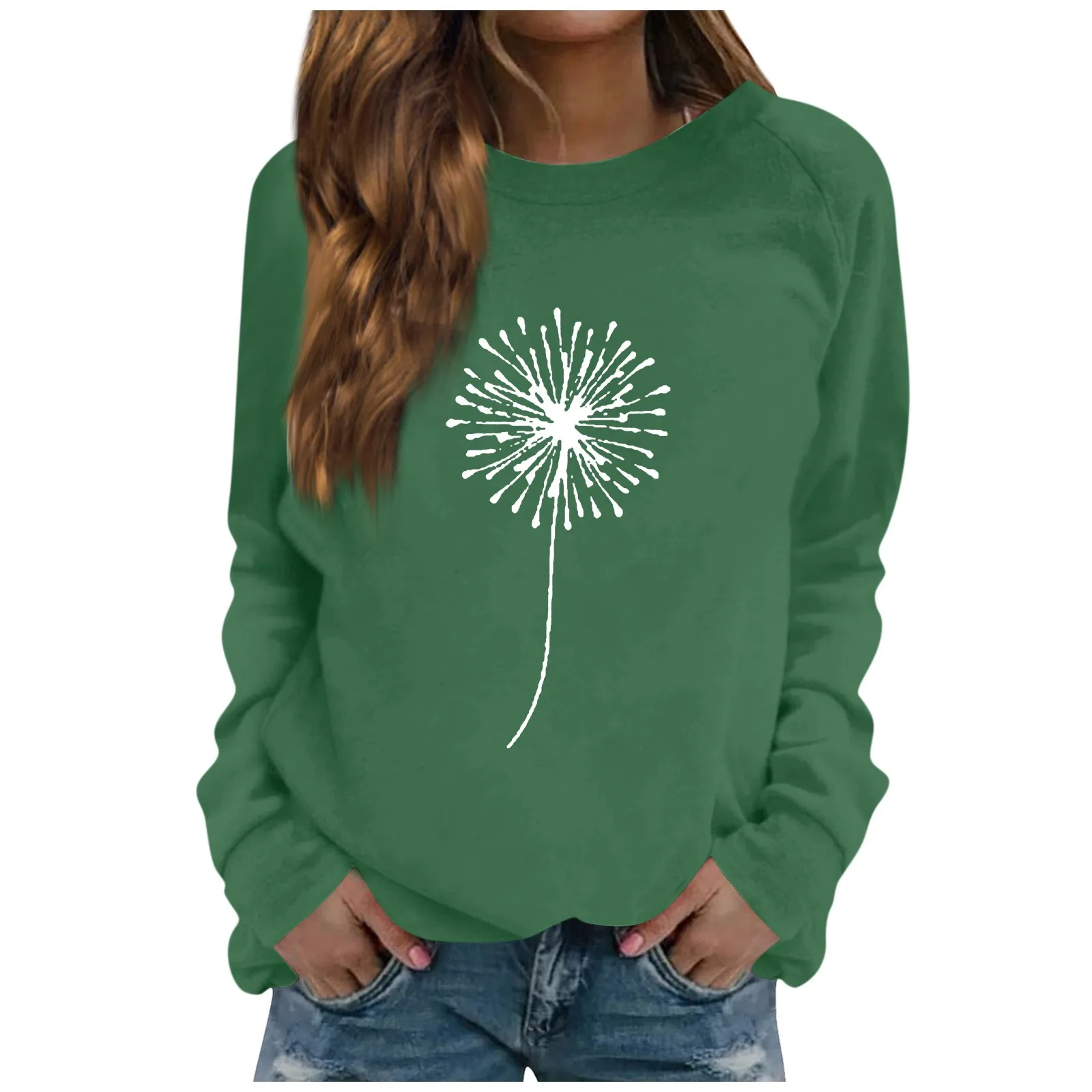 

Women's Taraxacum Print Blouse Casual Long Sleeved Round Neck T-shirt 2023 Autumn Winter Female Clothing New Fashion Tops