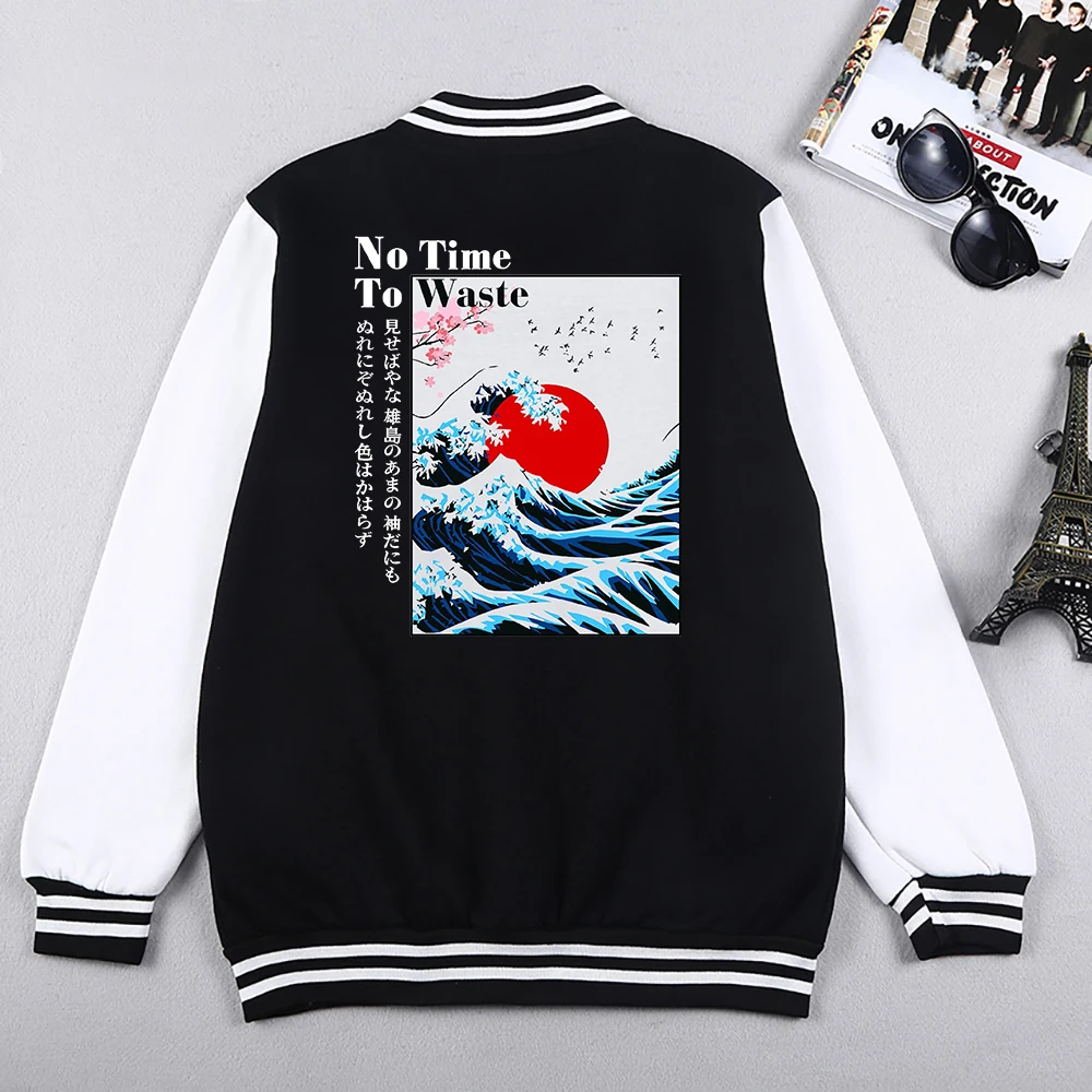 Японские бейсбольные куртки Cherry Blossom Wave мужские негабаритные в стиле хип-хоп с