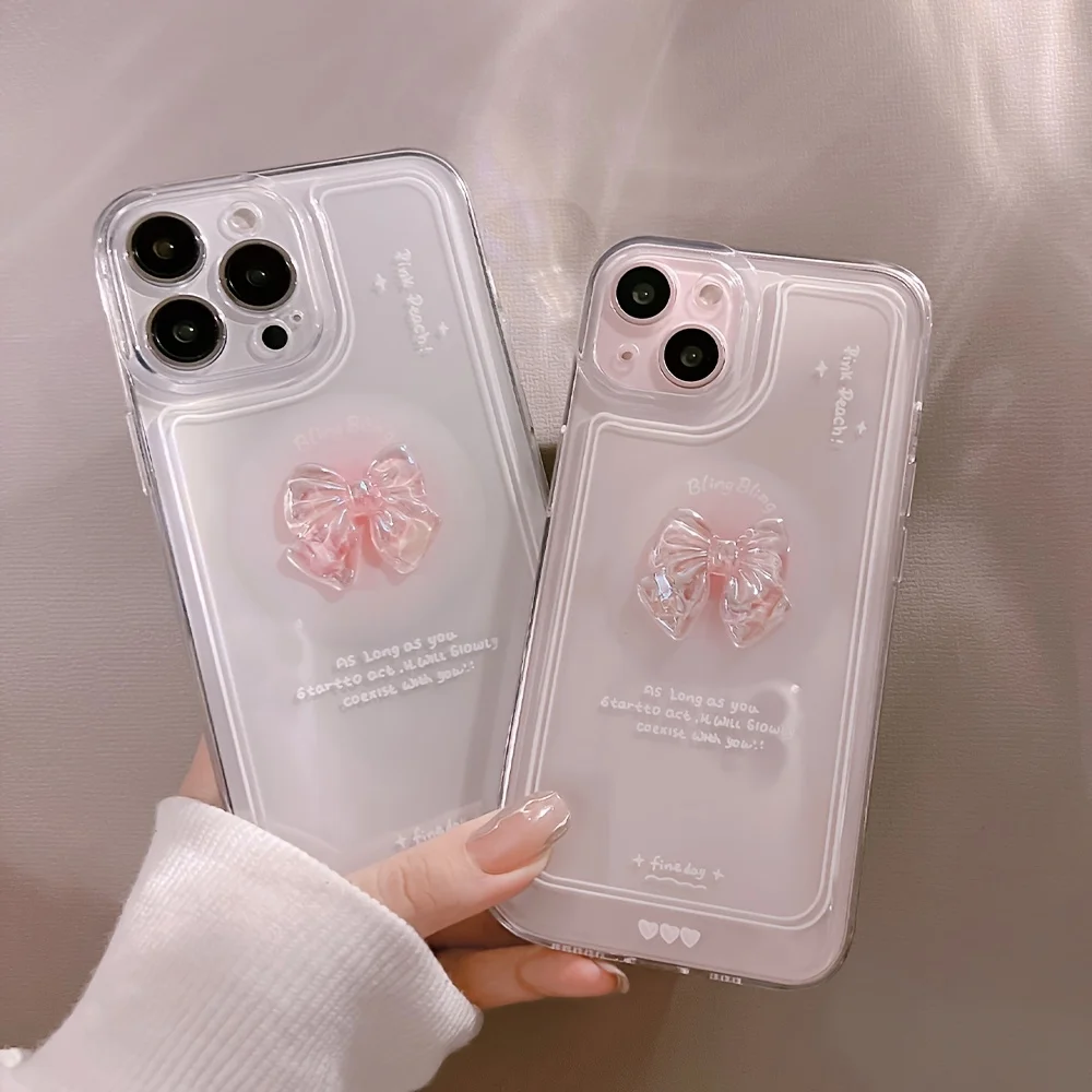 Фото 3D-прозрачный розовый чехол для телефона с бантом и блестками для Xiaomi 17 Pro Max 15 Ultra 15T Pro 14T 13 Mi 11 Lite 5G №5