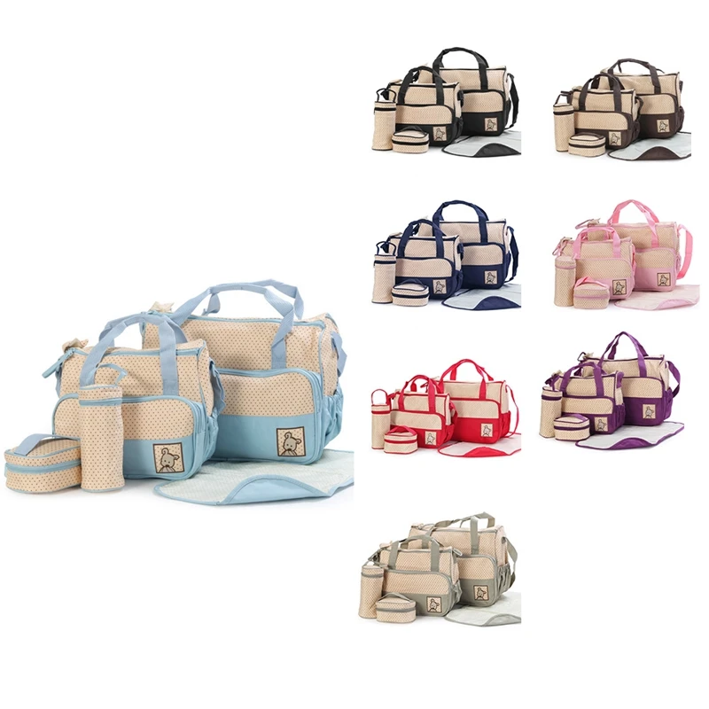 

NEW-5Pcs Multifunctional Baby Diaper Bag Set Suitable For Baby Bottle Holder Baby Pregnant Woman Diaper Bag Set