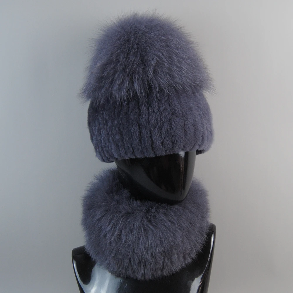 Новый стиль теплые вязаные шарфы из натурального лисьего меха шапки 2 предметов