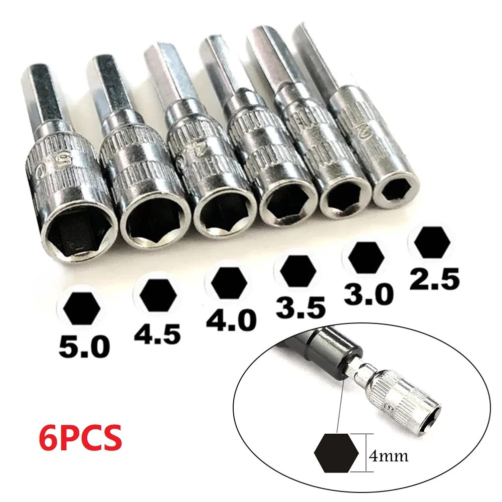 

6pcs/set Points Hex Shank Socket 2.5/3/3.5/4/4.5/5mm H4 Nut Driver Hand Tool For Tightening Nuts Bolts Damaged Fasteners