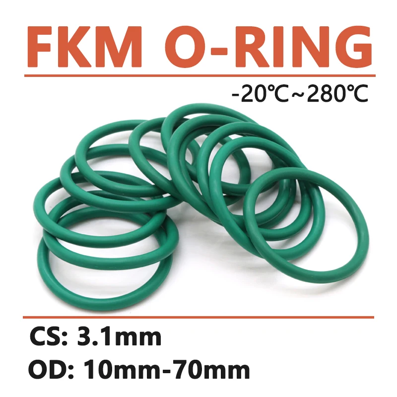 

Thickness CS 3.1mm Green FKM Fluorine Rubber O Ring Gasket OD 10-70mm Round O-Rings Seal Washer Oil and Acid Resistant High Temp