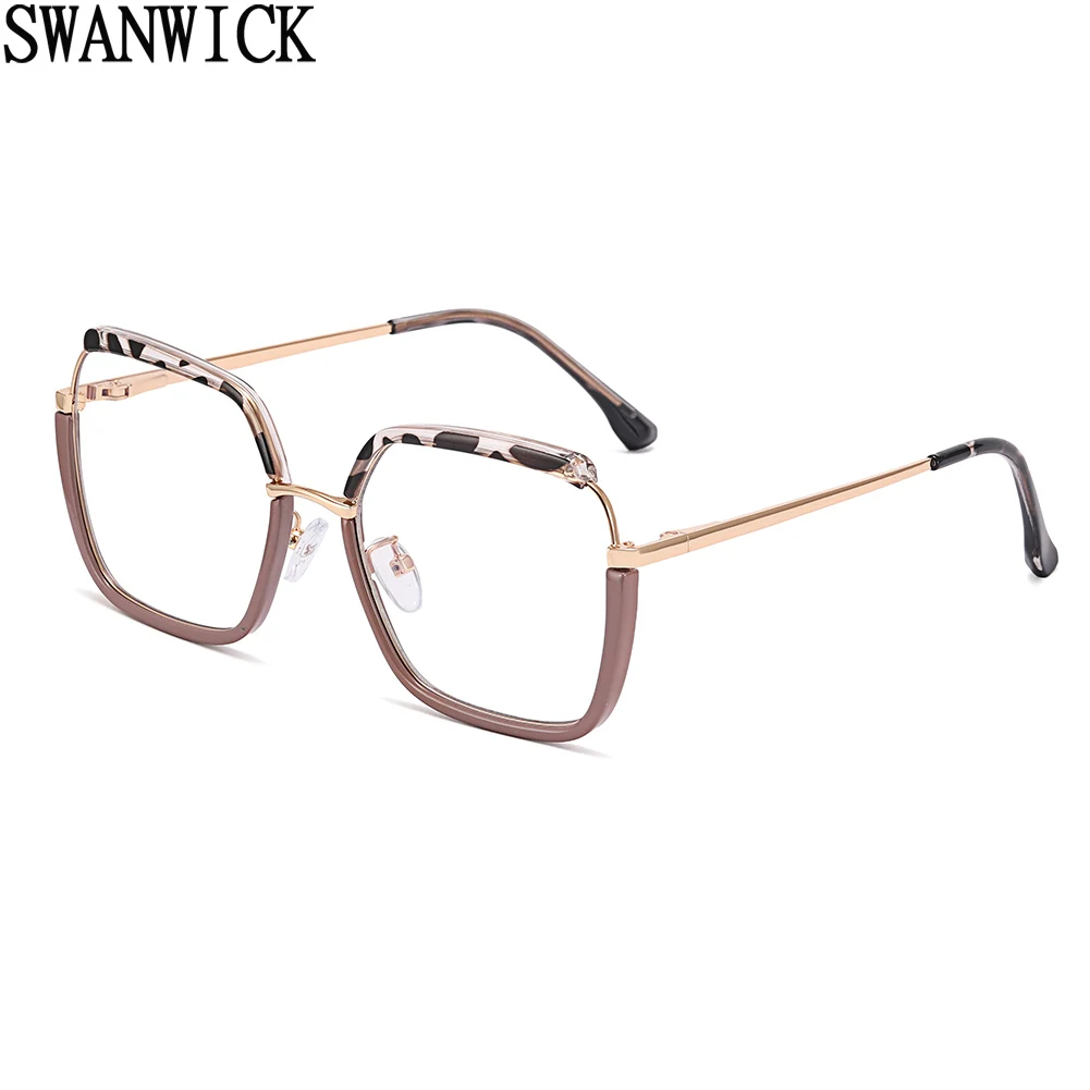 

Женские квадратные очки Swanwick с защитой от сисветильник, полуметаллические очки TR90 в большой оправе, женские черные, леопардовые, золотые модные, Лидер продаж