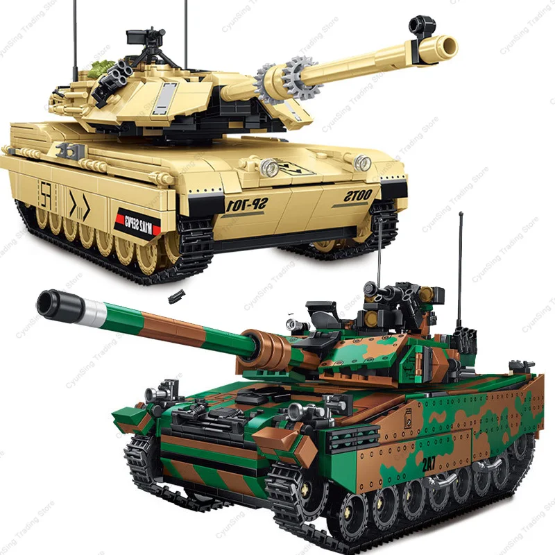 

2023 WWII M1A2 Abrams Main Battle Tank Military Fighting Vehicle Soldier Building Blocks Model Sets Dolls Brick Toys Kids Gifts