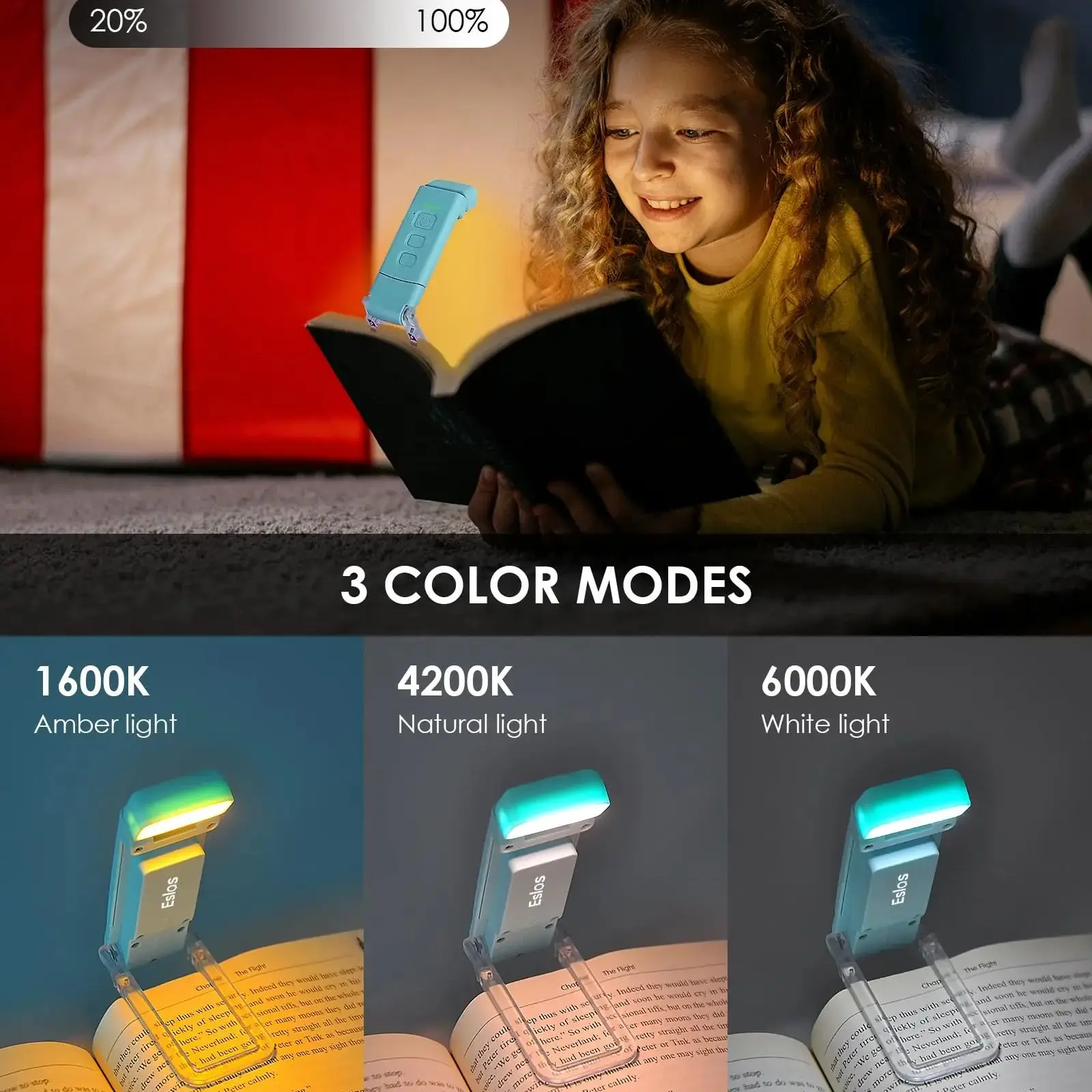 Портативная компактная лампа для чтения с зажимом планшетов подзарядкой от USB