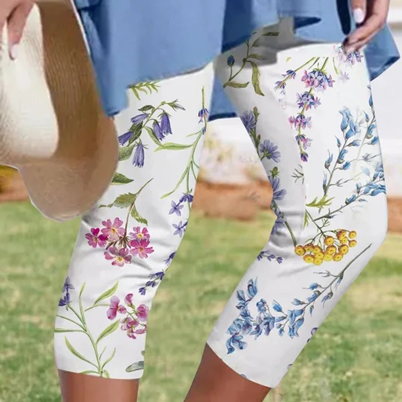 

2023 Spring Summer Floral Print Leggings Pants Women Elegant Slim Bodycon Office Trousers Casual Beachwear Female Pants Harajuku
