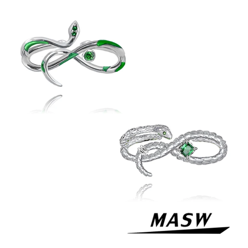 

MASW Original Design Snake Bracelet Cool High Quality Brass Thick Silver Plated AAA Zircon Green Color Cuff Bracelet Jewelry