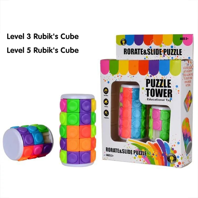 

3D Cube Puzzle Toy Cylindrical Magic Cube Brain Teaser Puzzle Game Educational Rotate Slide Decompression Toy For Kids Adults