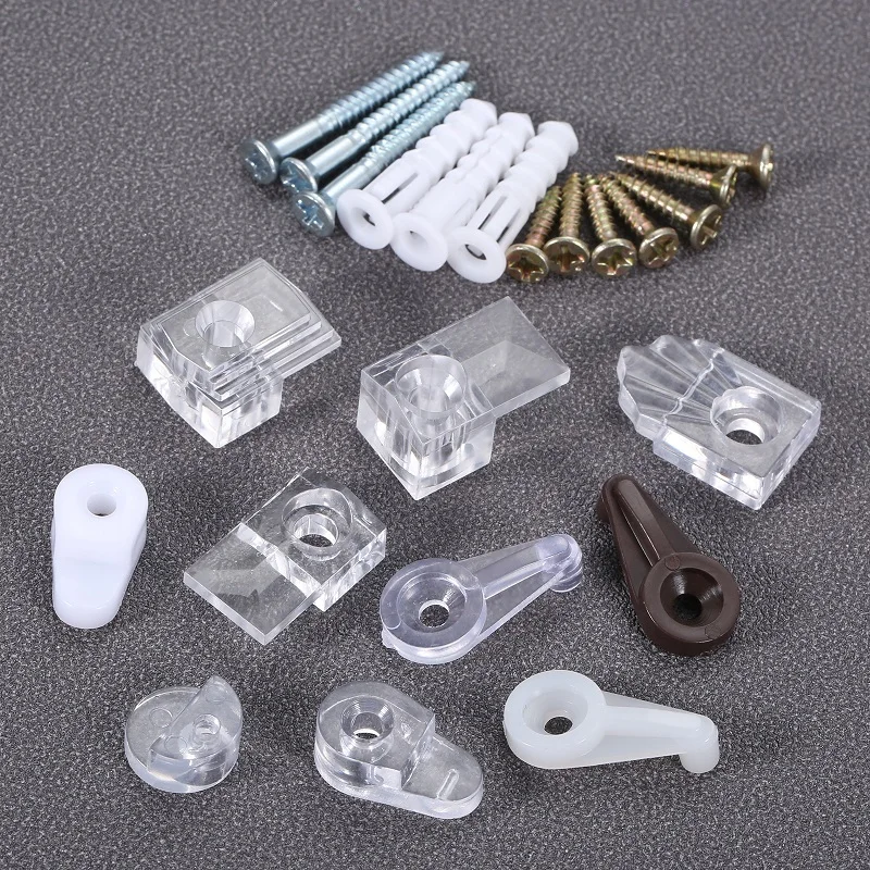 

10pcs Plastic Glass Retainer Transparent Mirror Cabinet Fix Clips display dresser bathroom mirror wine cabinet Glass Hardware