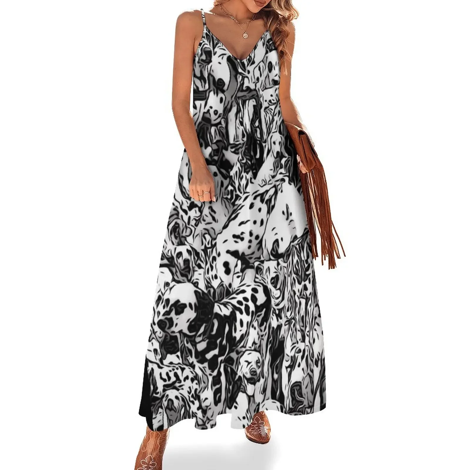 Платье без рукавов Dalmation Collage B&ampW платья с длинными рукавами женские длинные