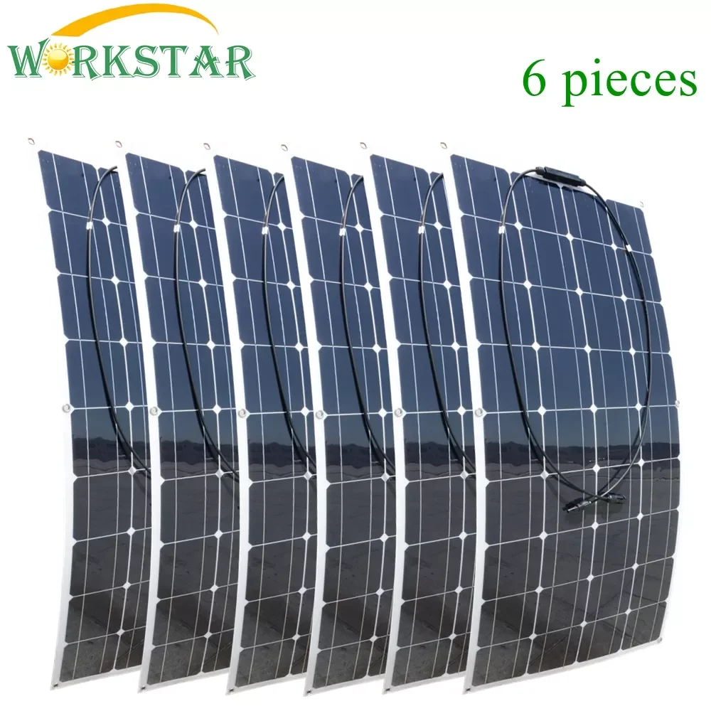 

WORKSTAR 100W Flexible Solar Panels 12V Solar Charger For RV/Boat Car 600w Solar System Kit A Grade Solar Cells 6pcs Solar 100w