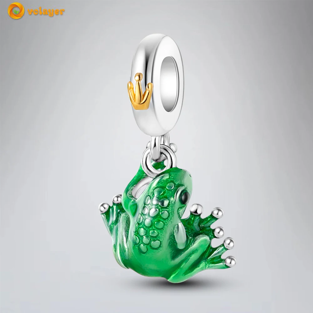 

Volayer 925 Sterling Silver Beads Frog Crown Dangle Charm fit Original Pandora Bracelets for Women DIY Jewelry Making