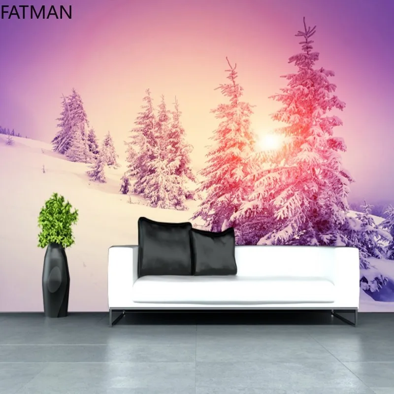 

FATMAN Custom 3D Wallpaper Mural Sunrise Living Room Bedroom TV Background Wall Pine and Snow Scene Mural Wall Cloth Dropship