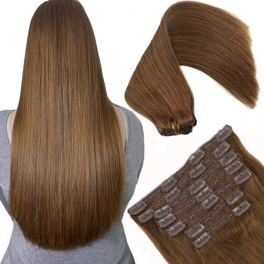 

Vivid Clip in Human Hair Extensions 12-24 inch Machine Remy Human Hair Brazilian Doule Weft Invisible Set Straight 7Pcs 100G