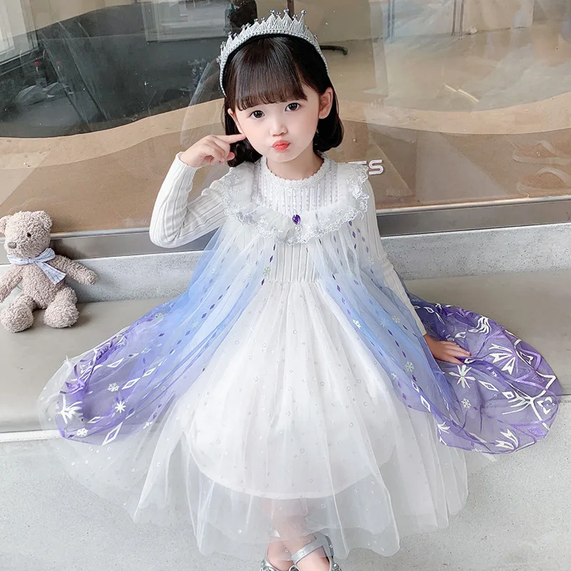 

2022 spring new ice and snow strange fate Aisha wool dress girl temperament princess dress children's dress skirt