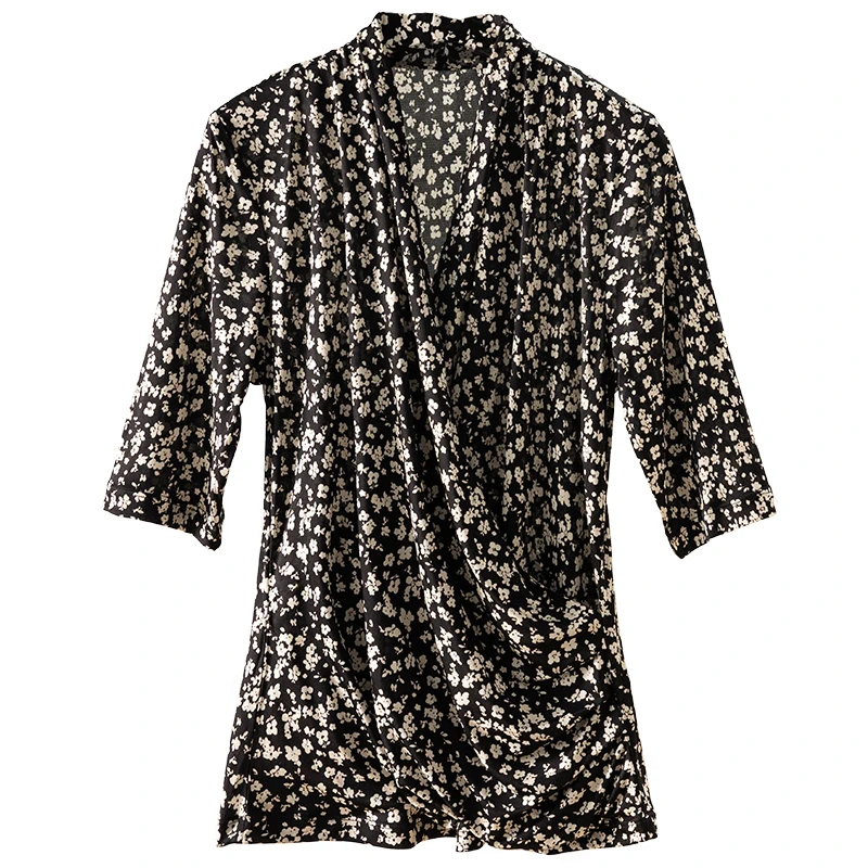 

Женская блузка из натурального шелка, с длинным рукавом и принтом, лето-весна 2023
