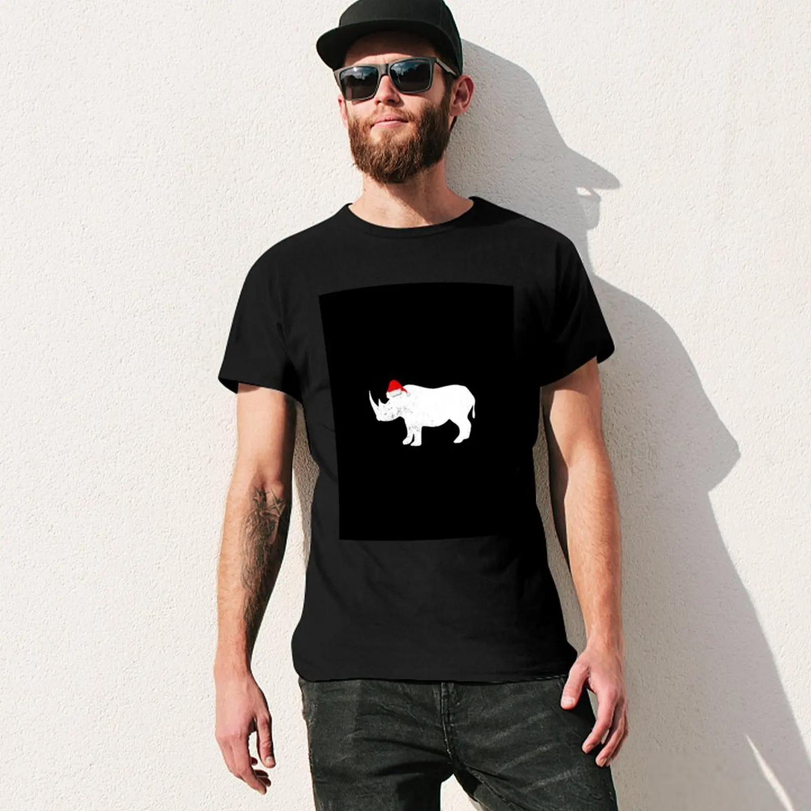 Рождественская пижамная рубашка-Носорог шляпа Санта-Клауса футболка в тяжелом