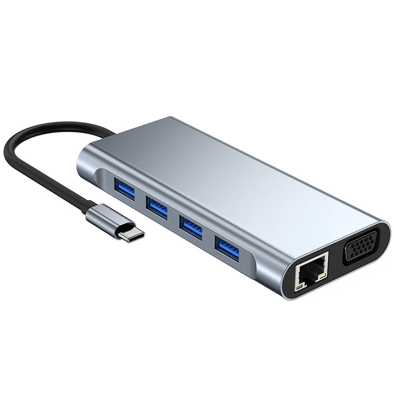 

Док-станция 11 в 1 совместимая с 4K монитором USB C адаптер USB 3,0 VGA RJ45 PD для Pro Type C док-станции