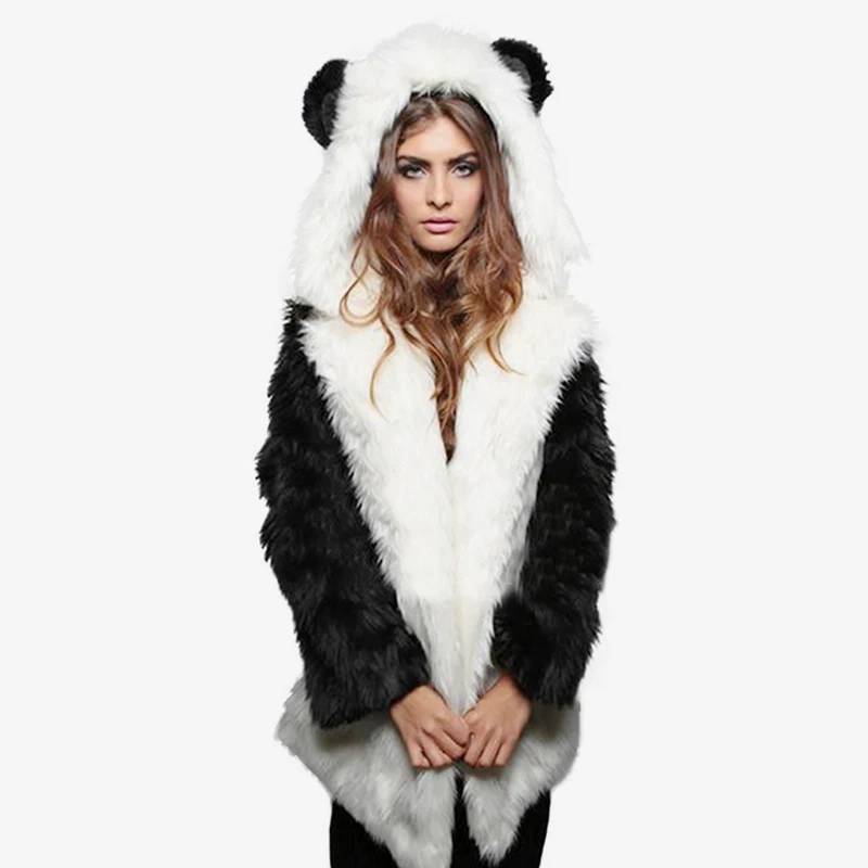 women's coat solid color fox fur long-sleeved Faux fur padded hooded cartoon ear warm women's hoodie winter/autumn women's coat