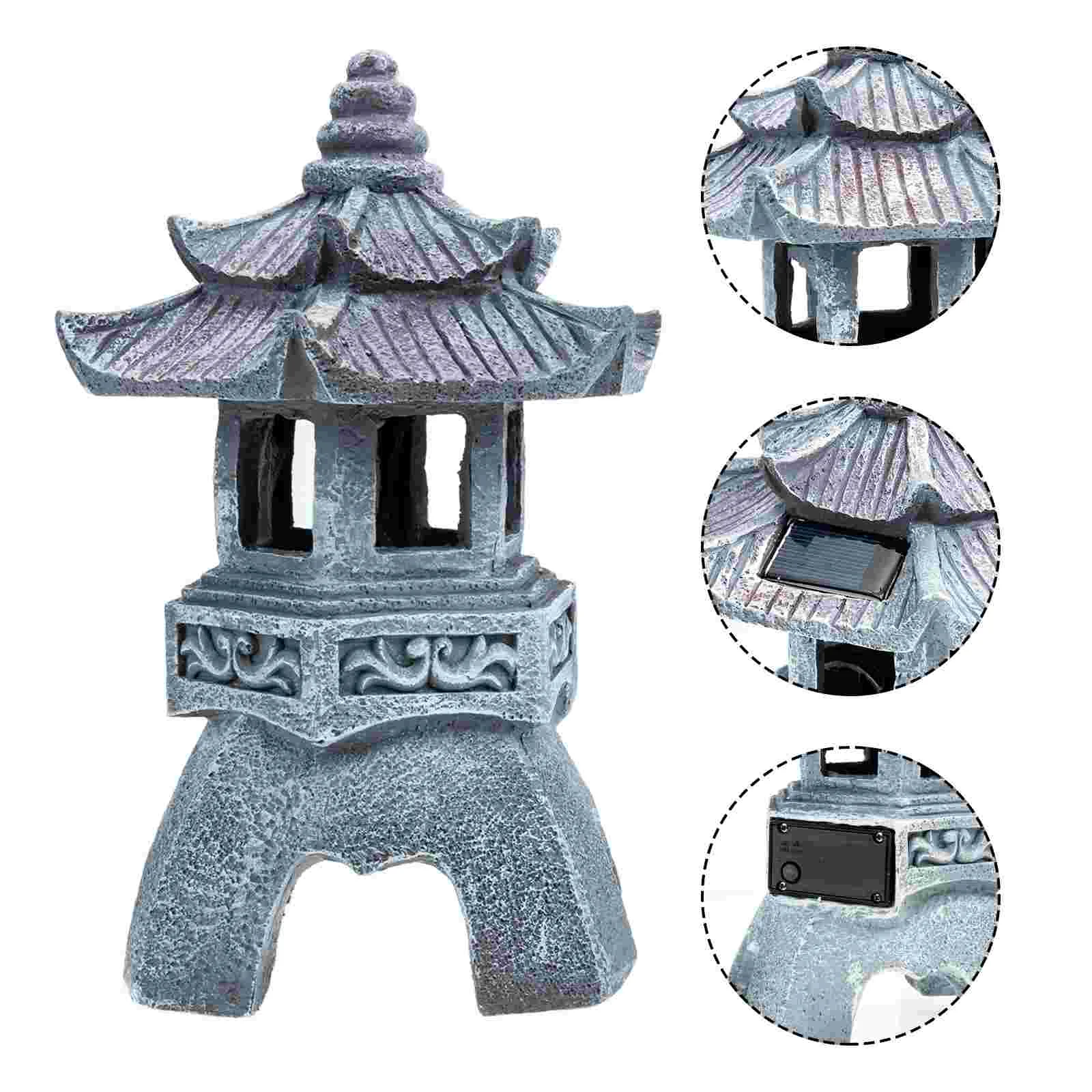 

Asian Decor Zen Garden Accessories Outdoor Pagoda Lantern Solar Decorative Statue Zen Garden Decor