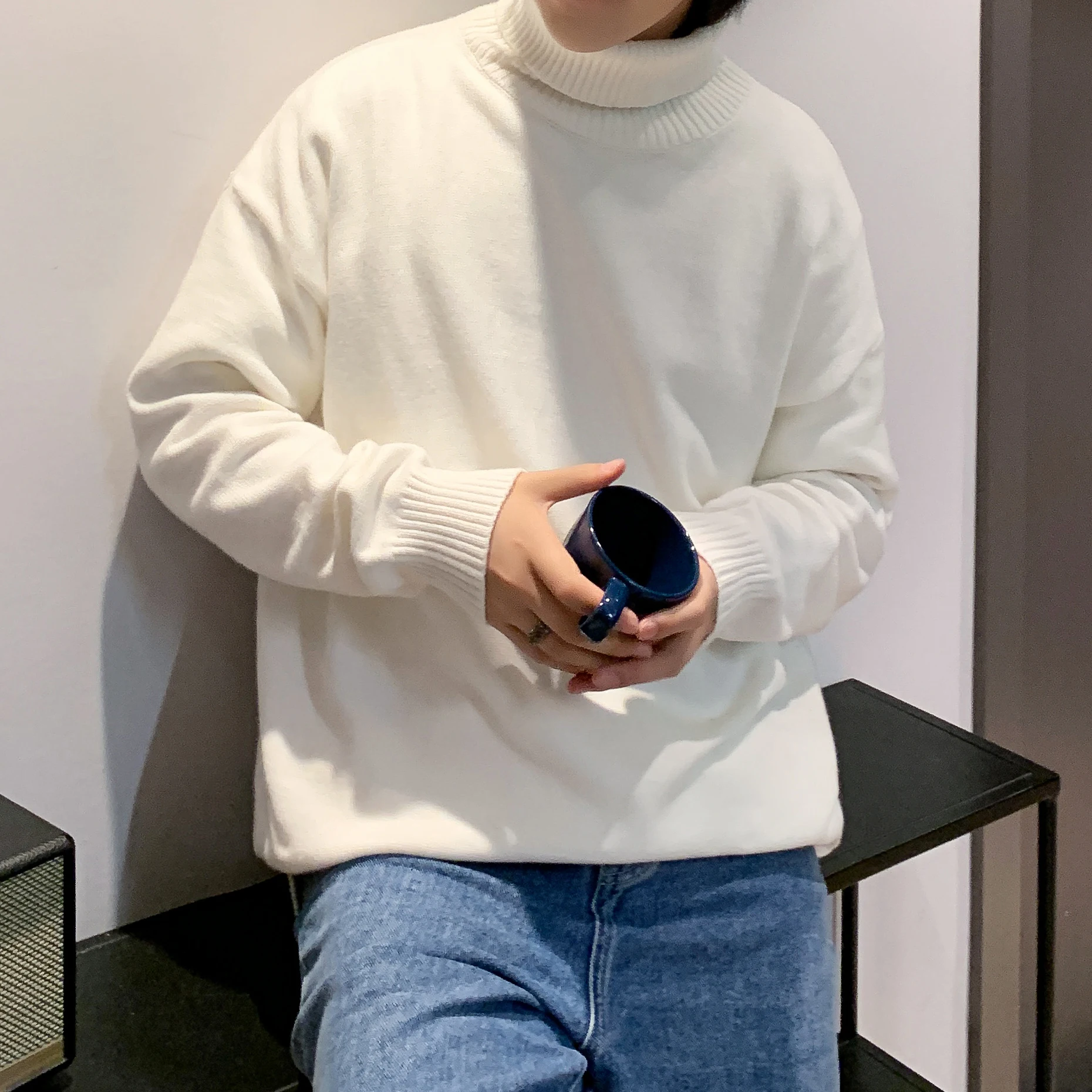

Simple sweater Men's loose knit bottom sweater