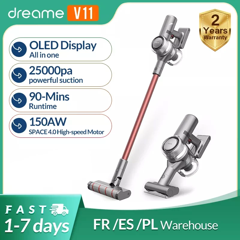 Dreame V11 Handheld Wireless Vacuum Cleaner OLED Display Dust Cleaner Portable Cordless 25kPa Carpet Cleaner For Home